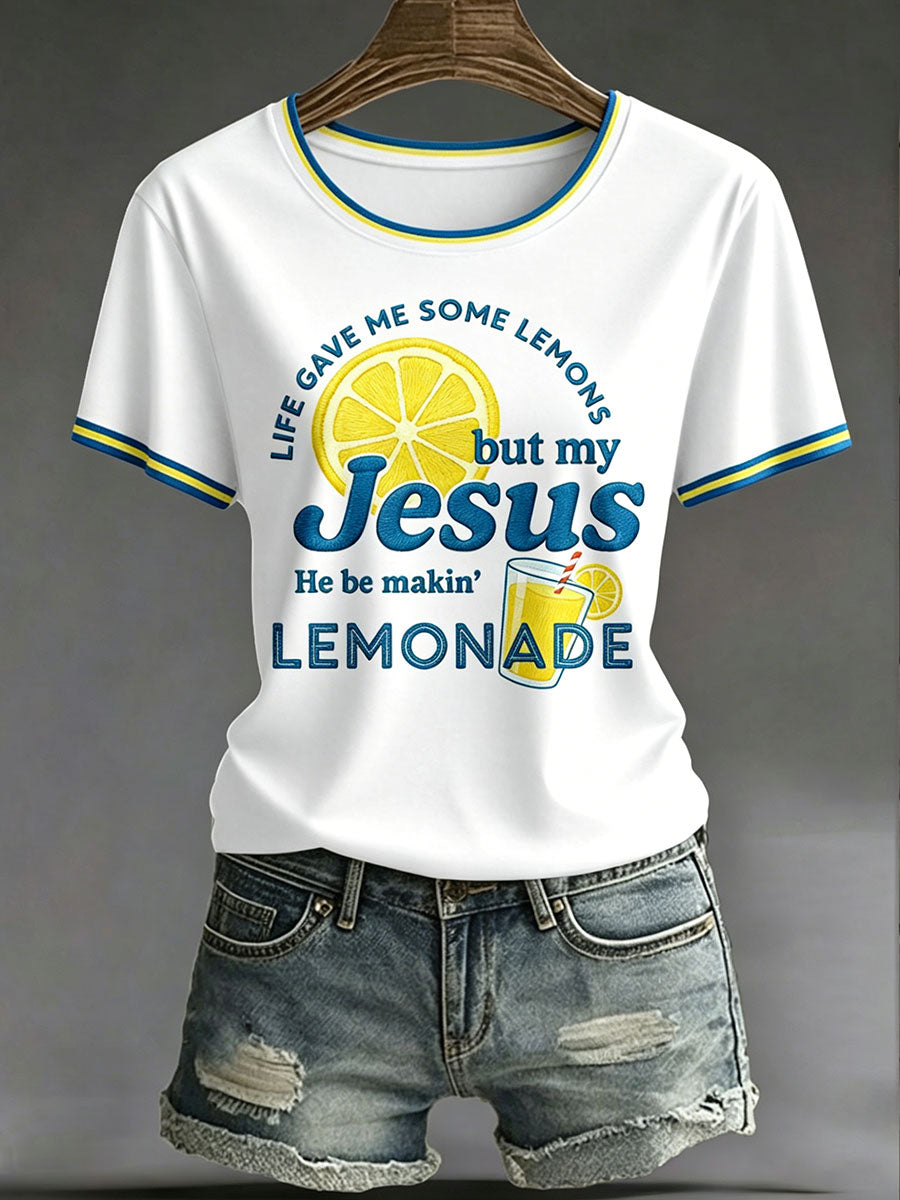 Women's “Life Gave Me Some Lemons,But My Jesus,He Be Makin’Lemonade” Faith Fun Fruit Casual Print T-shirt
