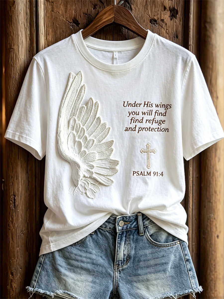 Women's Under His Wings You Will Find Refuge Wings & Cross Print short-sleeved T-shirt