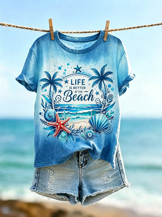 Women's Faith Life Is Better At The Beach Print Short-sleeved T-shirt