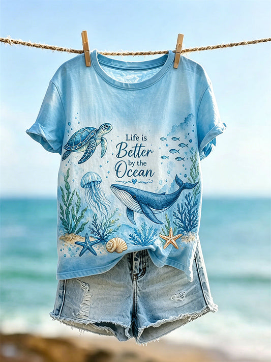 Women's Life Is Better By The Ocean Faith Print Short-sleeved T-shirt