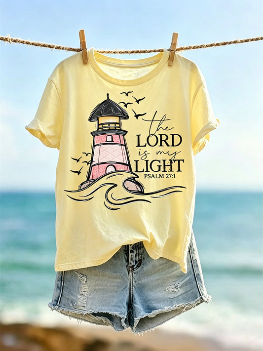 Women's The Lord is My Light Faith Beach Art Print Short-sleeved T-shirt