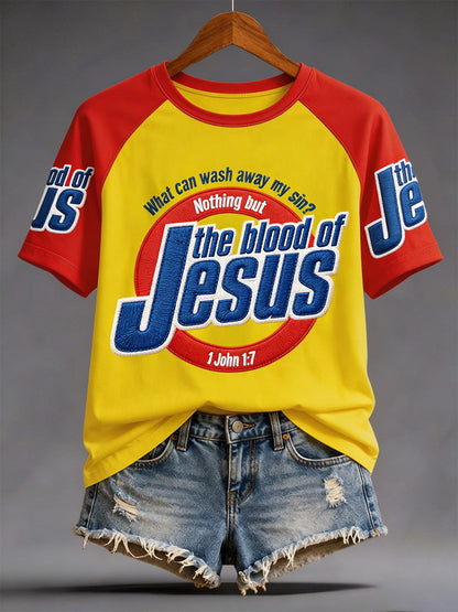 Women's The Blood Of Jesus Print Casual Tee