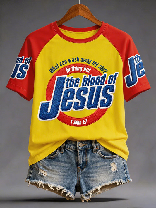 Women's The Blood Of Jesus Print Casual Tee