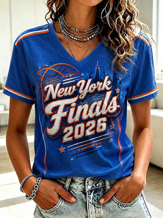 Women's New York Finals 2026 Printed V-neck T-shirt