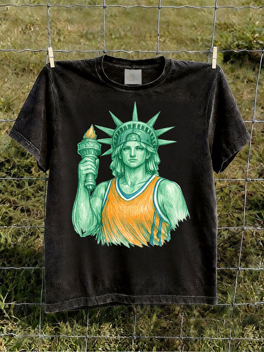 Men's Statue Of Liberty Basketball Short-sleeved T-shirt