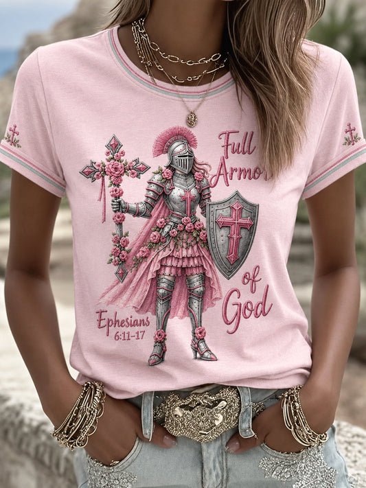 Women's Christian Full Armor Of God Print Casual Tee