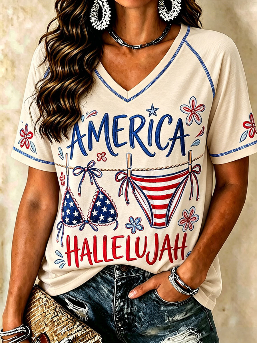 Women's "America Hallelujah" V-Neck T-Shirts