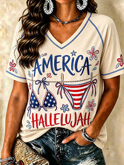 Women's "America Hallelujah" V-Neck T-Shirts
