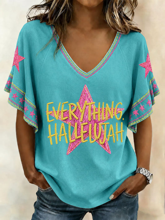 Women's "Everything Hallelujah" V-Neck T-Shirts