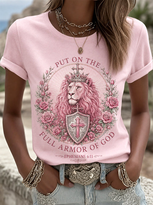 Women's PUT ON THE FULL ARMOR OF GOD Lion Print Casual Tee
