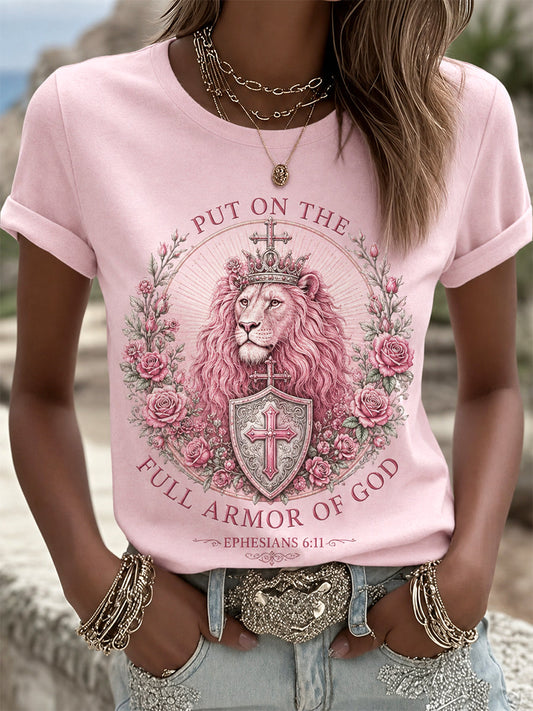 Women's PUT ON THE FULL ARMOR OF GOD Lion Print Casual Tee