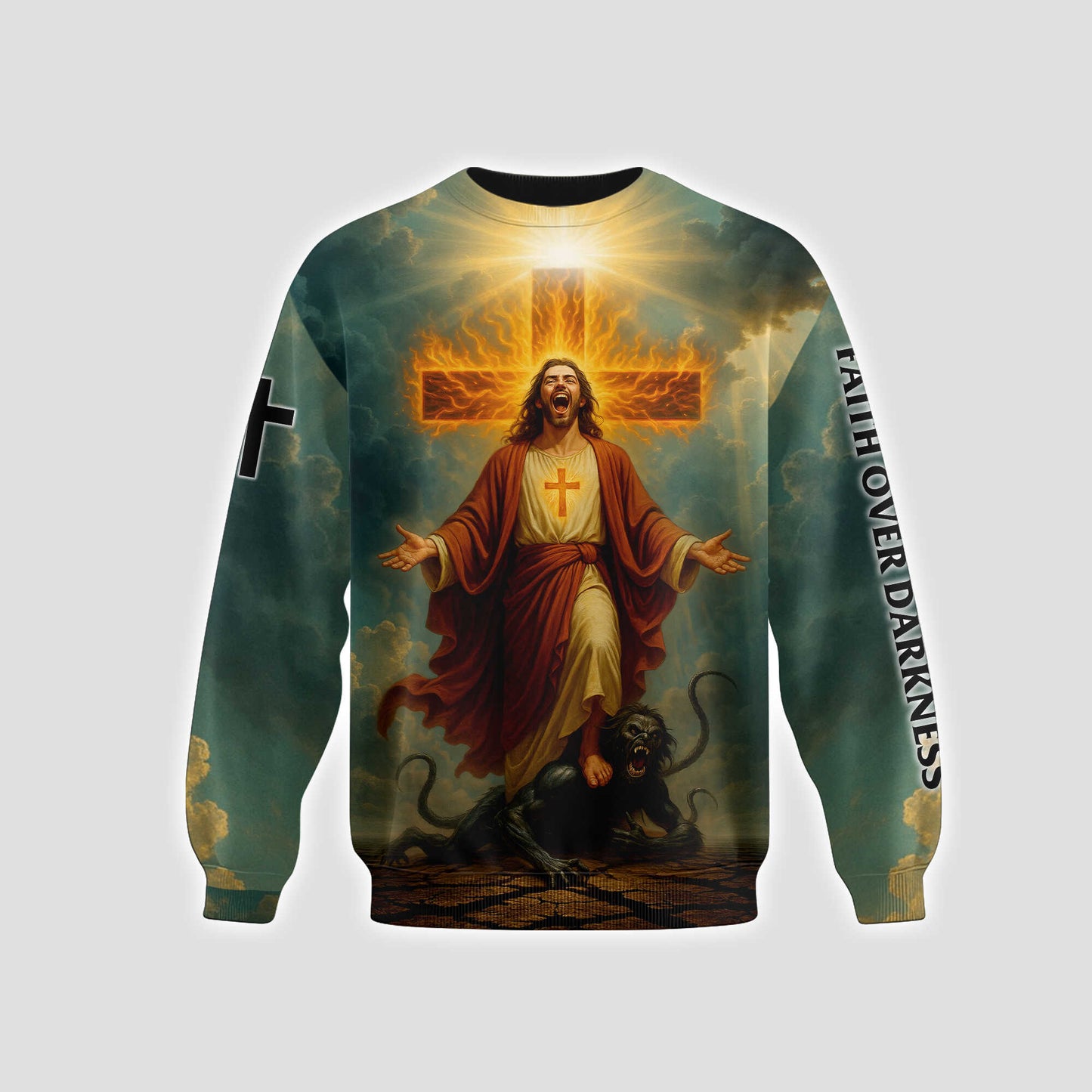 Faith Over Darkness – Powerful Jesus & Cross Design