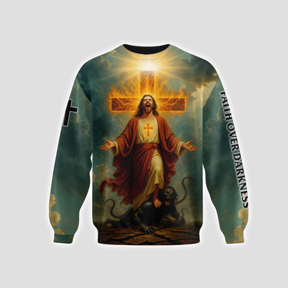 Faith Over Darkness – Powerful Jesus & Cross Design
