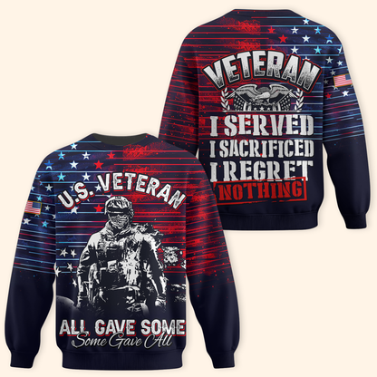 U.S. Veteran Hoodie – I Served I Sacrificed I Regret Nothing Zip Up