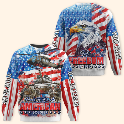 Proud To Be An American Soldier Hoodie – Patriotic US Veteran Zip Up – Let Freedom Ring, easychoo.com