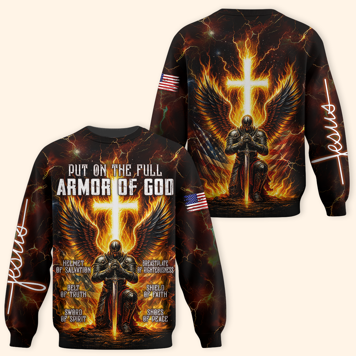Armor of God Hoodie – Christian Warrior Zip Up Sweatshirt with Cross and Bible Verse Design