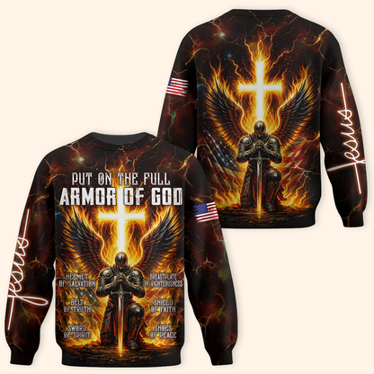 Armor of God Hoodie – Christian Warrior Zip Up Sweatshirt with Cross and Bible Verse Design
