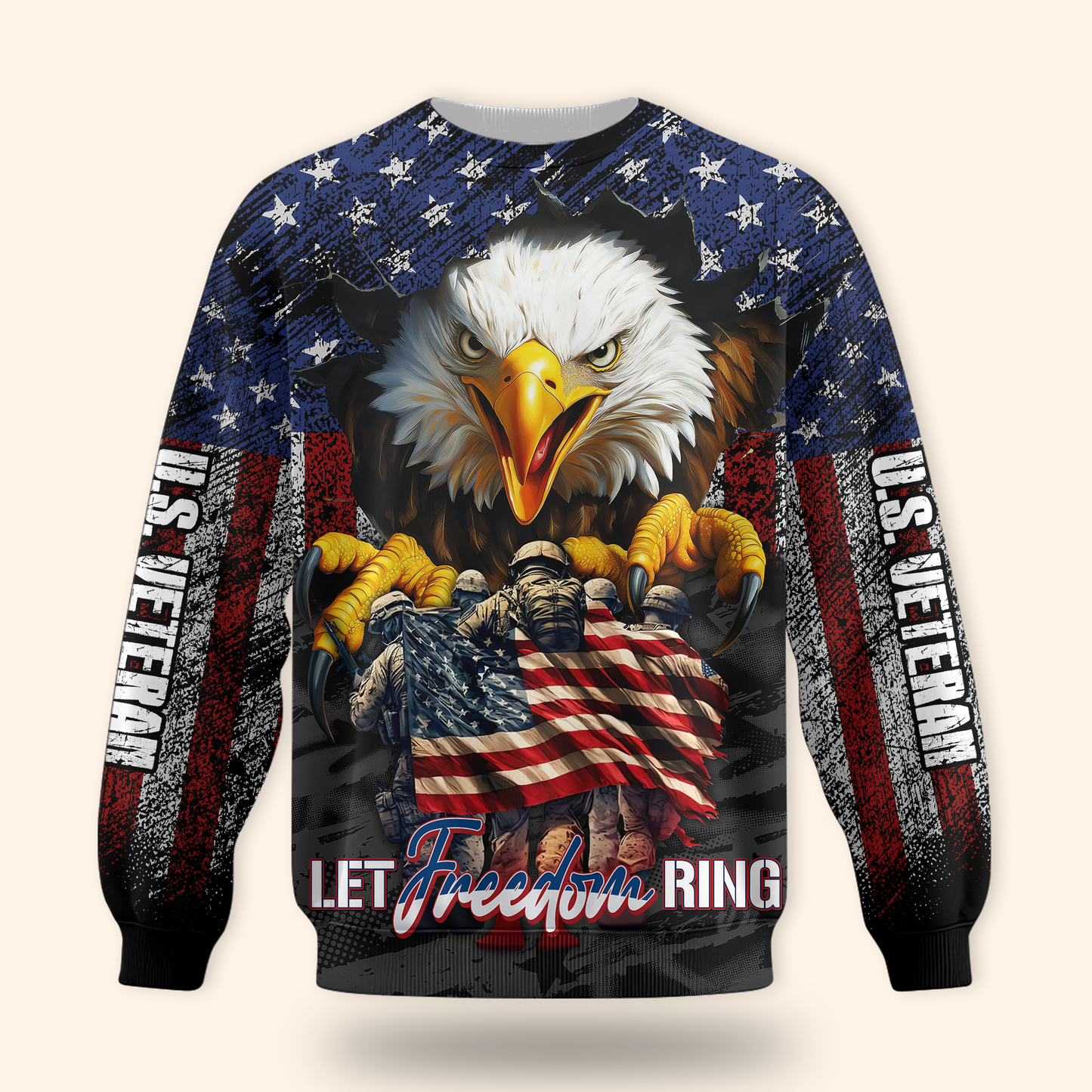 U.S. Veteran Hoodie – Let Freedom Ring, Bald Eagle & Flag Zip Up, Patriotic Military Sweatshirt for Heroes