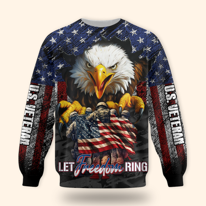 U.S. Veteran Hoodie – Let Freedom Ring, Bald Eagle & Flag Zip Up, Patriotic Military Sweatshirt for Heroes