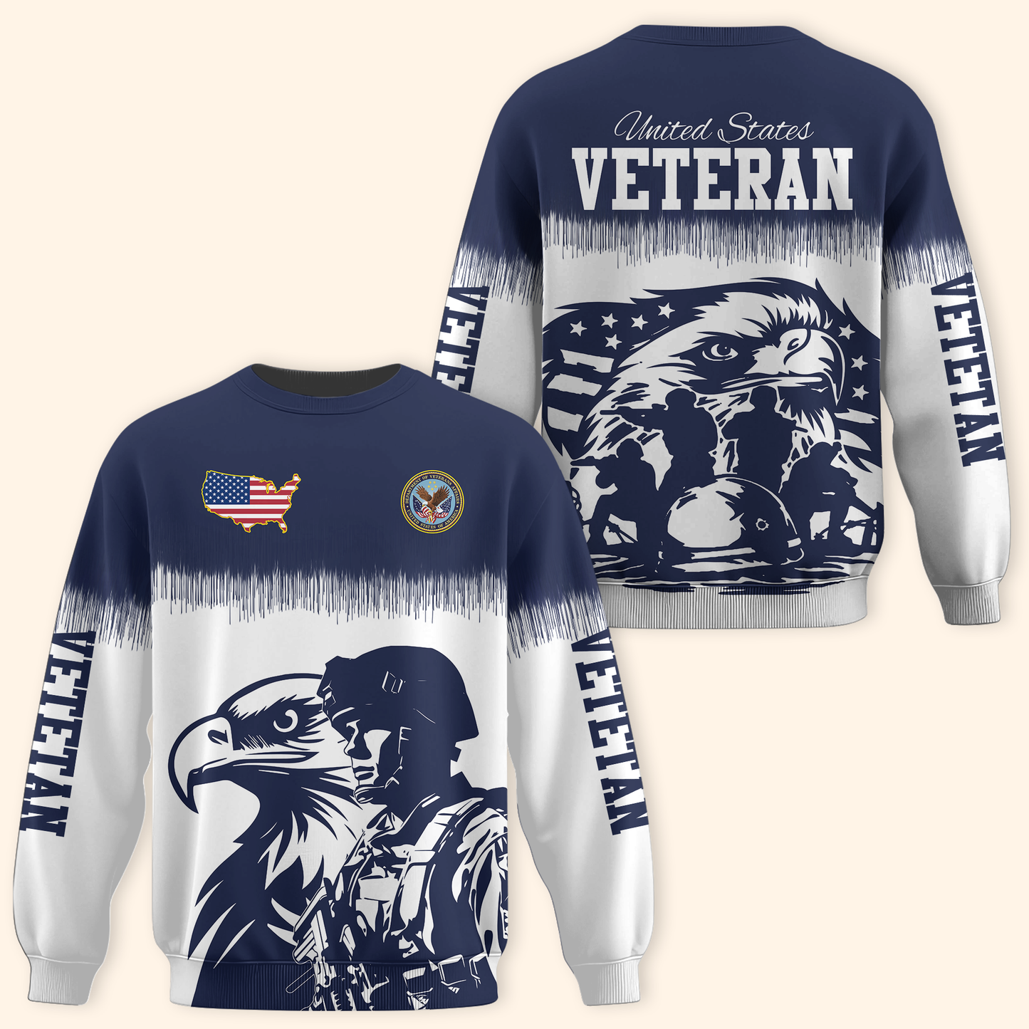 U.S. Veteran Hoodie – Eagle Design, Patriotic American Flag Zip Up MH2527