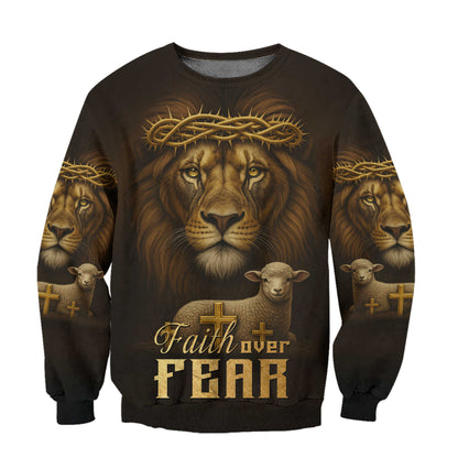 Faith Over Fear – Lion of Judah with Lamb and Cross Artwork