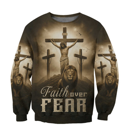 Faith Over Fear – Jesus Crucifix and Lion Symbol of Strength