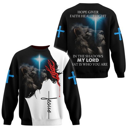Jesus Lion and Cross Design – In the Shadows My Lord, Faith, Hope and Light
