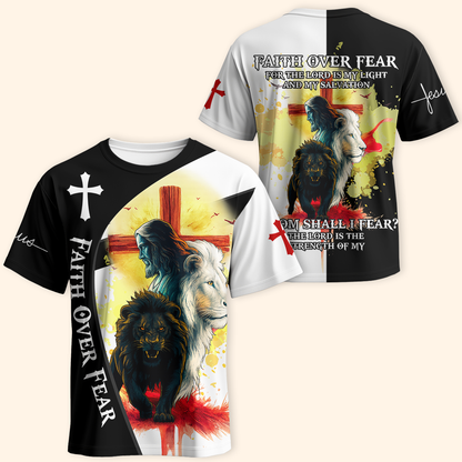 Faith Over Fear Christian Hoodie – Lion of Judah Cross Bible Verse Zip Up Sweatshirt for Believers in Christ