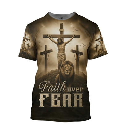 Faith Over Fear – Jesus Crucifix and Lion Symbol of Strength