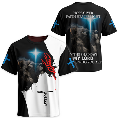 Jesus Lion and Cross Design – In the Shadows My Lord, Faith, Hope and Light
