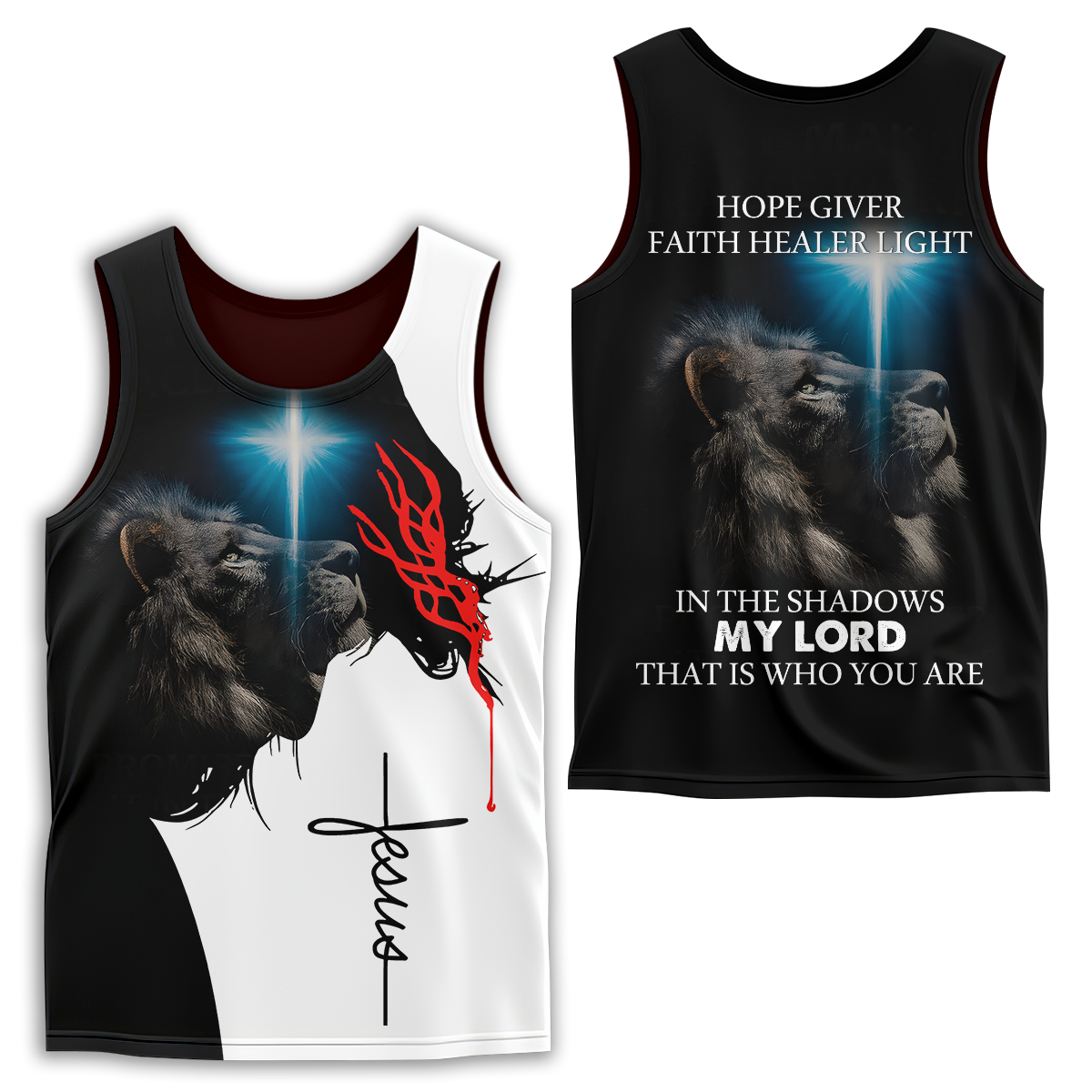 Jesus Lion and Cross Design – In the Shadows My Lord, Faith, Hope and Light