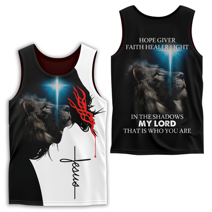 Jesus Lion and Cross Design – In the Shadows My Lord, Faith, Hope and Light