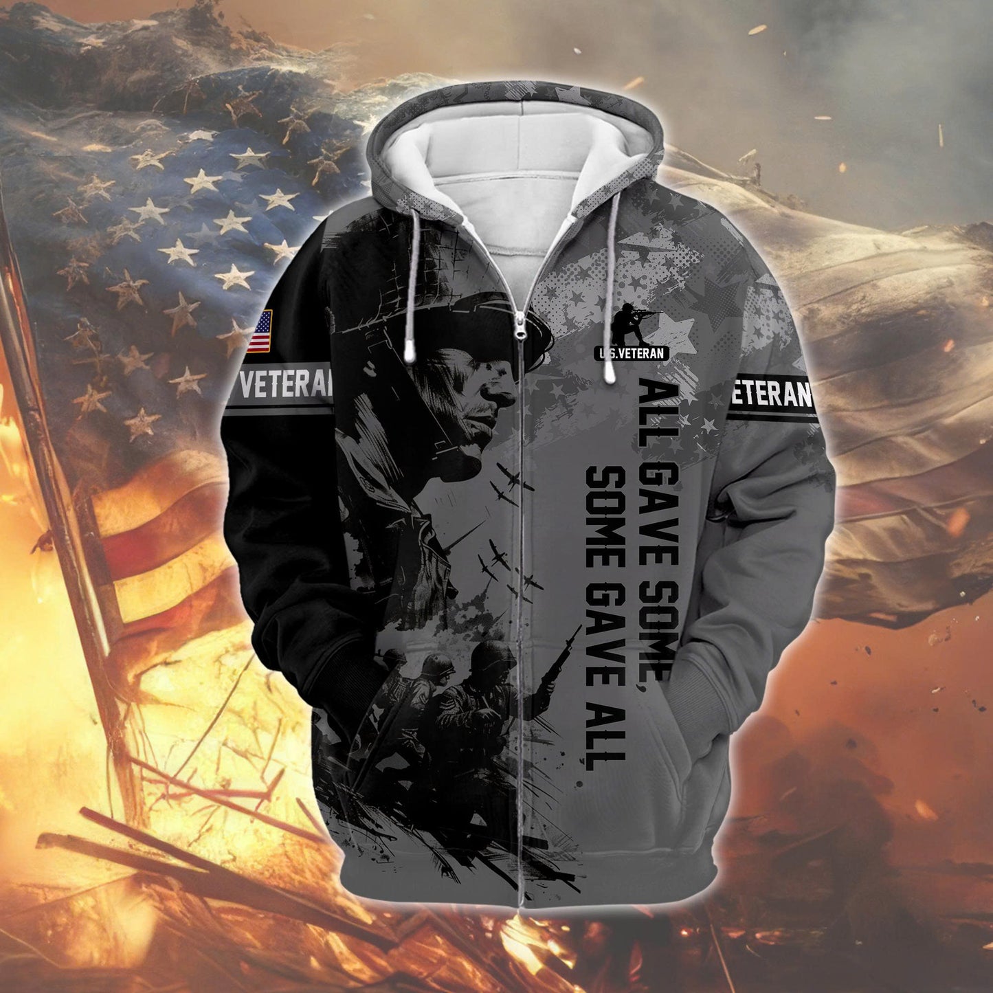 All Gave Some Some Gave All Hoodie – U.S. Veteran Military Zip Up, Soldier Tribute Sweatshirt, Patriotic Gift for Men