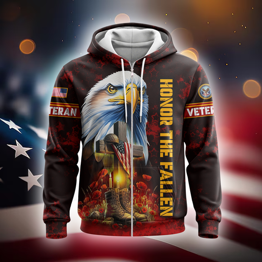 U.S. Veteran Hoodie – Eagle Design, Patriotic American Flag Zip Up MH2531