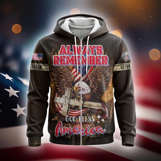 U.S. Veteran Hoodie – Eagle Design, Patriotic American Flag Zip Up MH2529