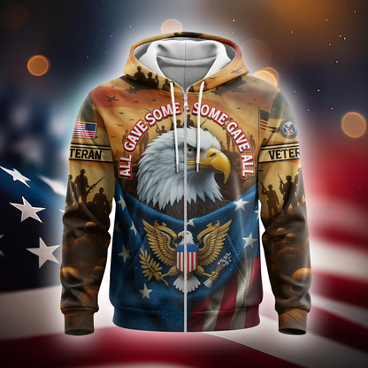 U.S. Veteran Hoodie – Eagle Design, Patriotic American Flag Zip Up MH2533