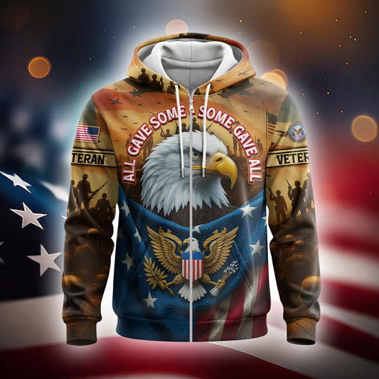 U.S. Veteran Hoodie – Eagle Design, Patriotic American Flag Zip Up MH2533