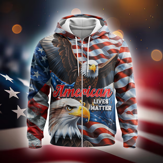U.S. Veteran Hoodie – Eagle Design, Patriotic American Flag Zip Up MH2530