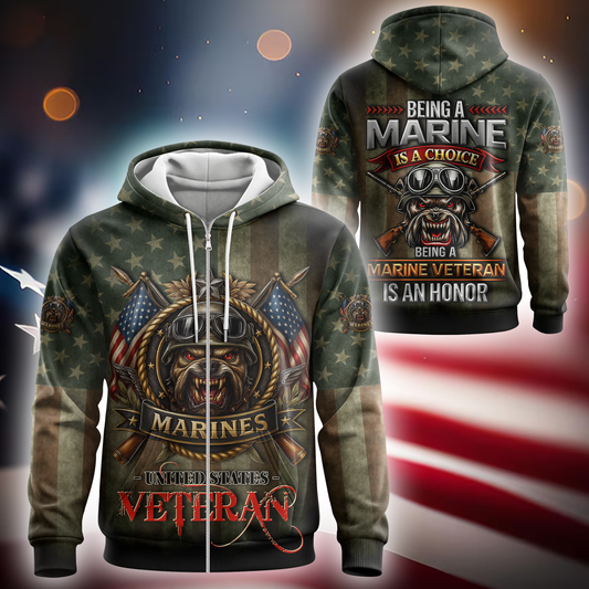 U.S. Marine Veteran Hoodie – Being a Marine Is a Choice, Being a Veteran Is an Honor, easychoo.com