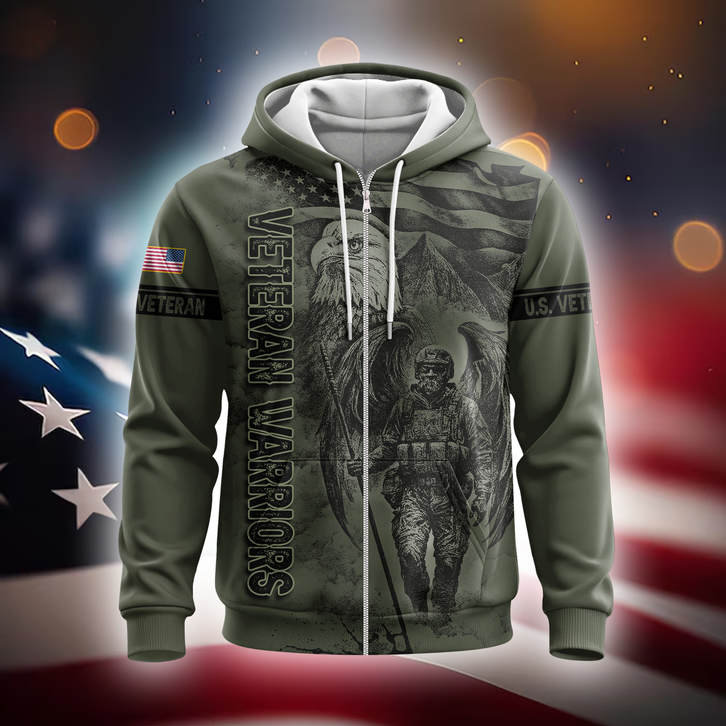 U.S. Veteran Hoodie – Veteran Warriors Military Eagle Zip Up
