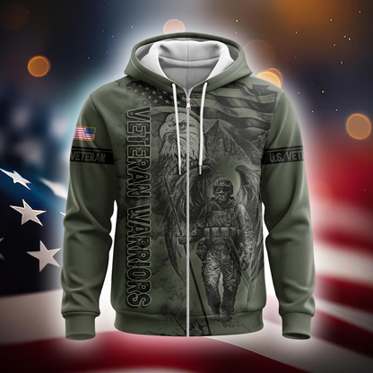 U.S. Veteran Hoodie – Veteran Warriors Military Eagle Zip Up