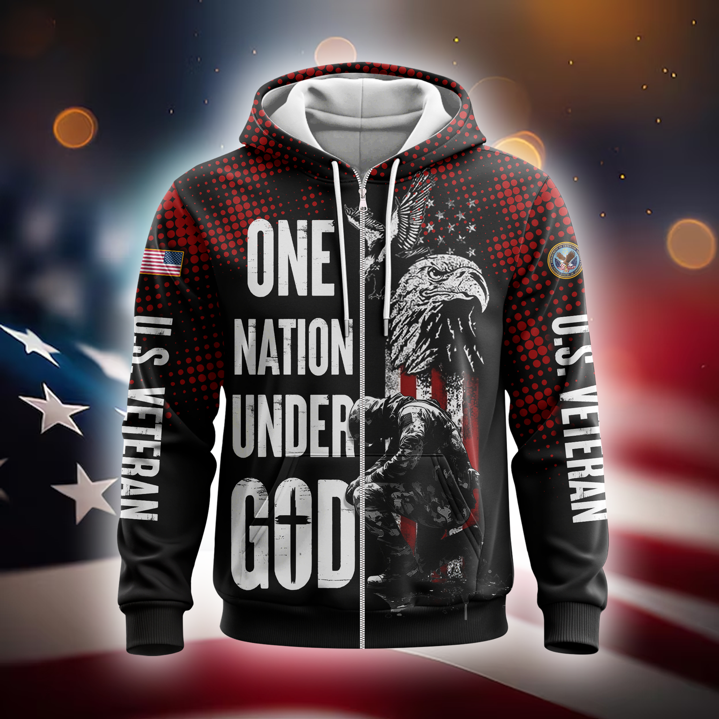 One Nation Under God Hoodie – U.S. Veteran American Flag Zip Up