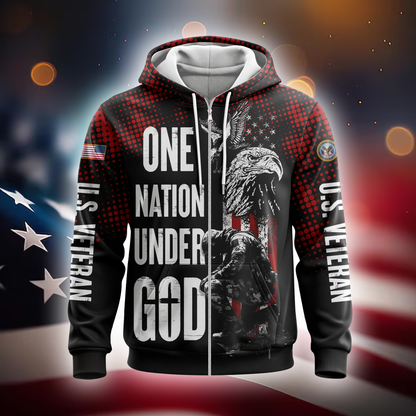 One Nation Under God Hoodie – U.S. Veteran American Flag Zip Up