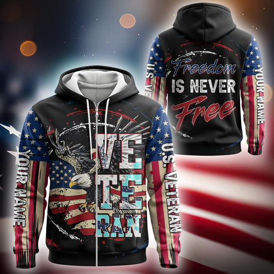 US Veteran Eagle Hoodie – Freedom Is Never Free – American Flag Patriotic Zip Up, easychoo.com