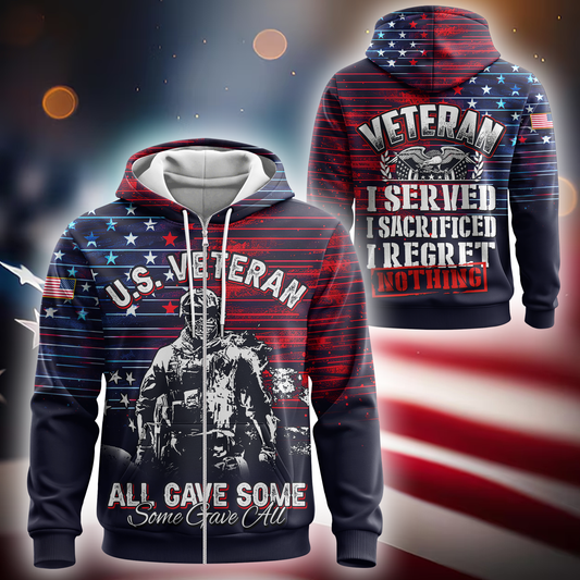 U.S. Veteran Hoodie – I Served I Sacrificed I Regret Nothing Zip Up