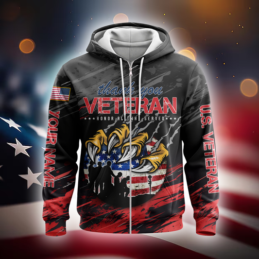 Personalized US Veteran Hoodie – Eagle Claw & Flag – Thank You Heroes Design, easychoo.com