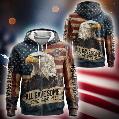 American Flag Veteran Hoodie – Patriotic Eagle All Gave Some Design