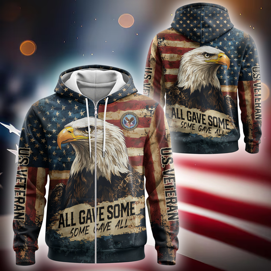 American Flag Veteran Hoodie – Patriotic Eagle All Gave Some Design
