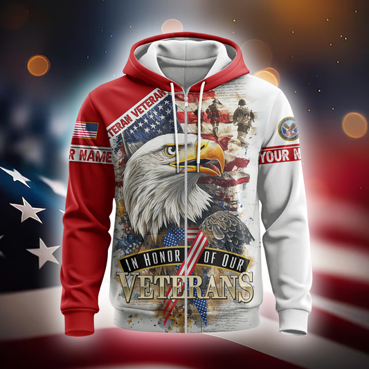 U.S. Veteran Hoodie – In Honor of Our Heroes American Flag Design