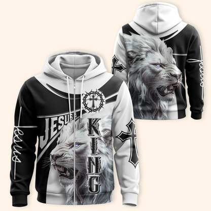 Faith Christian Hoodie – Jesus is King Lion of Judah Cross Zip Up Hoodie for Believers